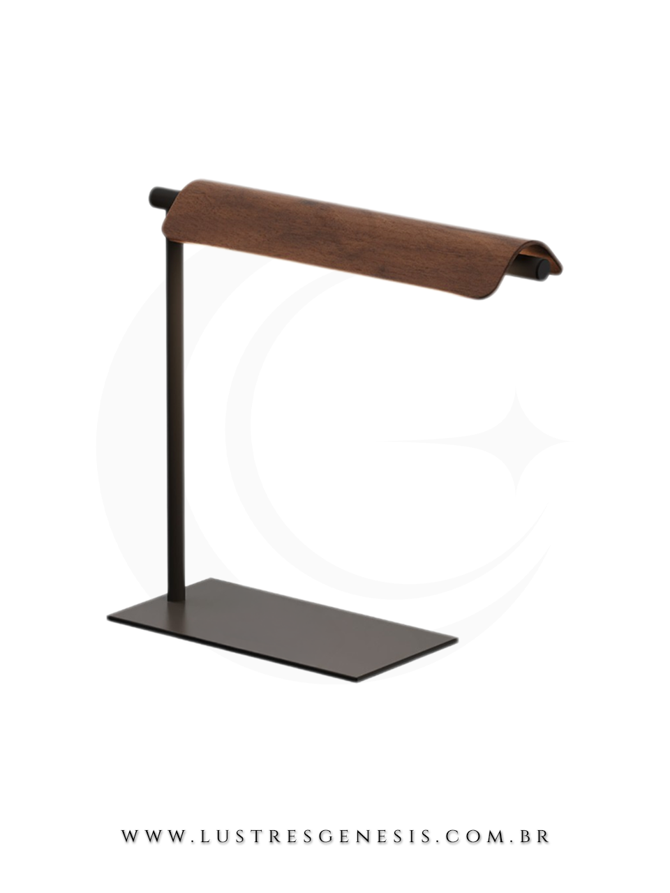 Abajur LED Contemporâneo Preto com Madeira 48x40cm Para Quarto Sala de Estar Cabeceira